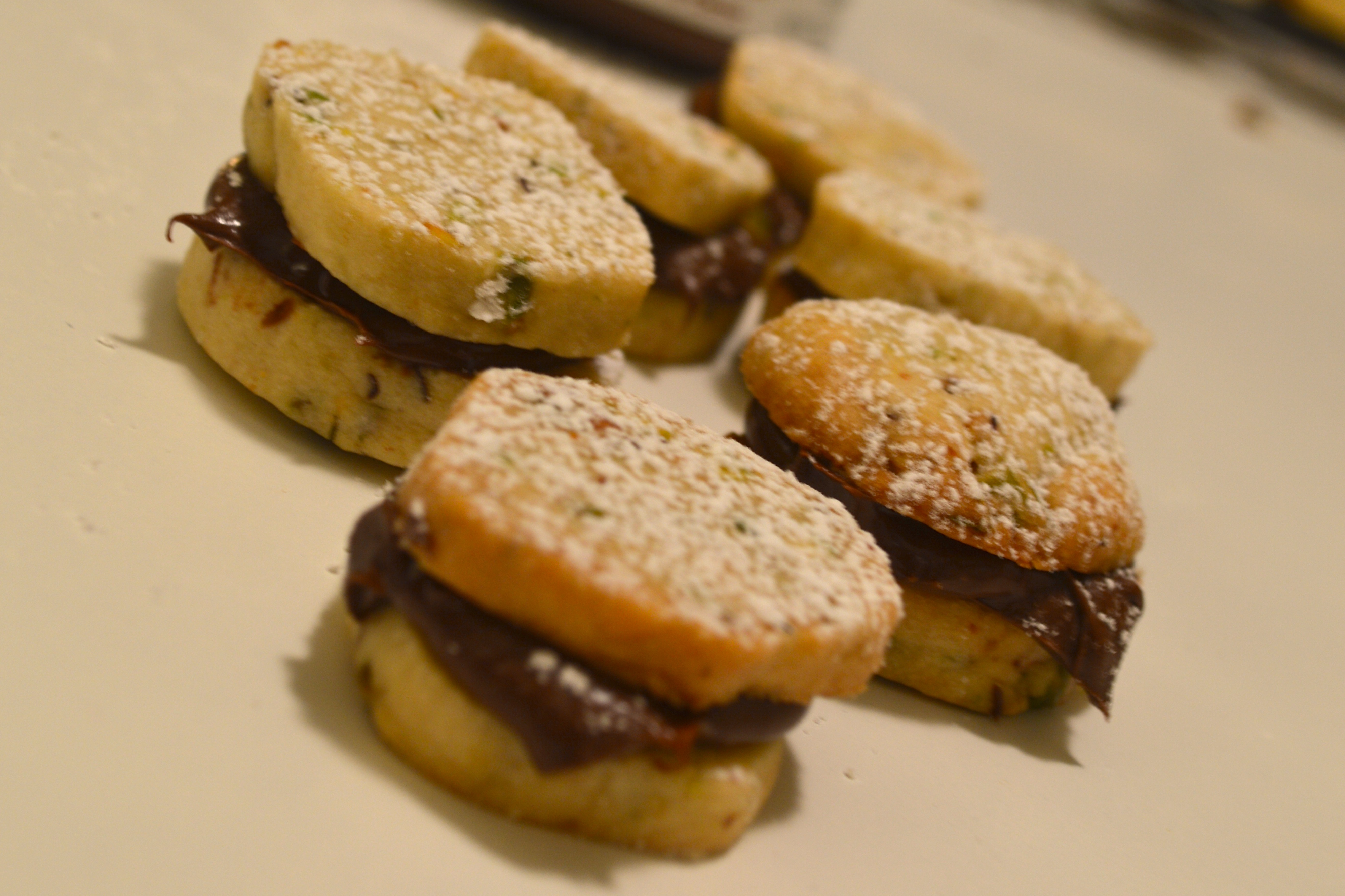 Pistachio Butter Cookies with Chocolate Hazelnut Filling