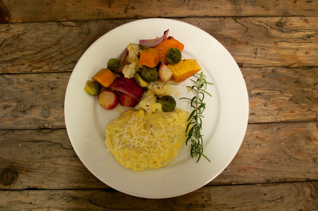 Maple Roasted Root Vegetables with Polenta