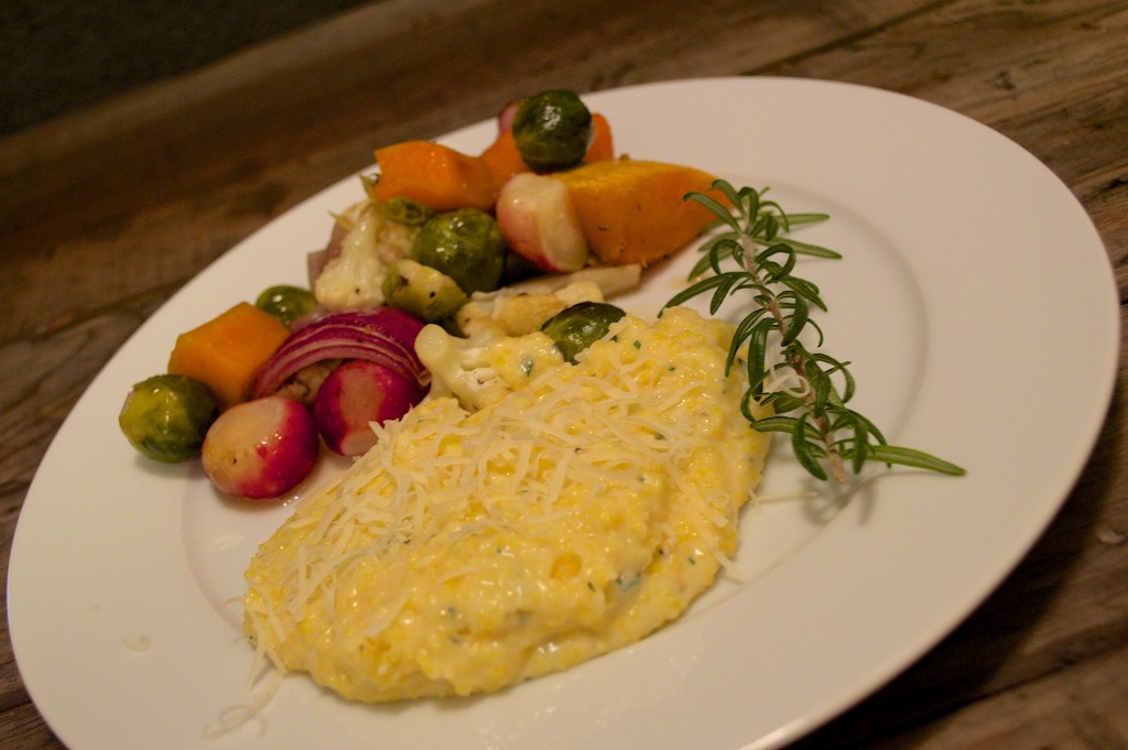 Maple Roasted Root Vegetables with Polenta